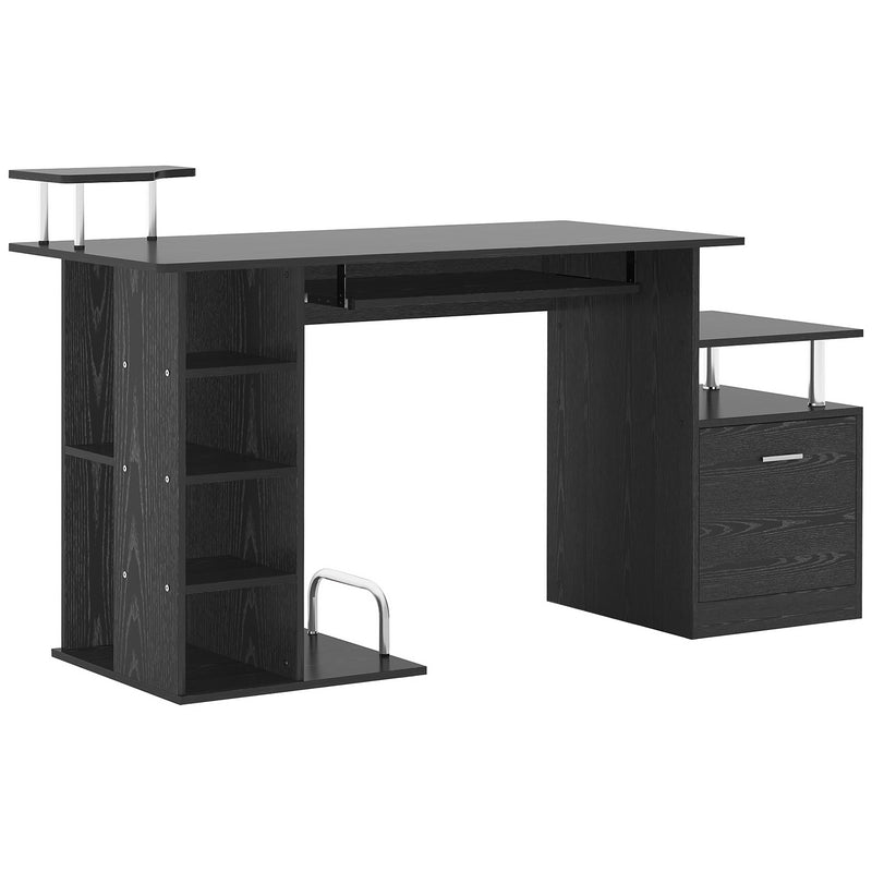 Scrivania Porta PC Moderna Tavolo da Ufficio con Ripiani Tastiera Scorrevole 152x60x88 cm Nero -1