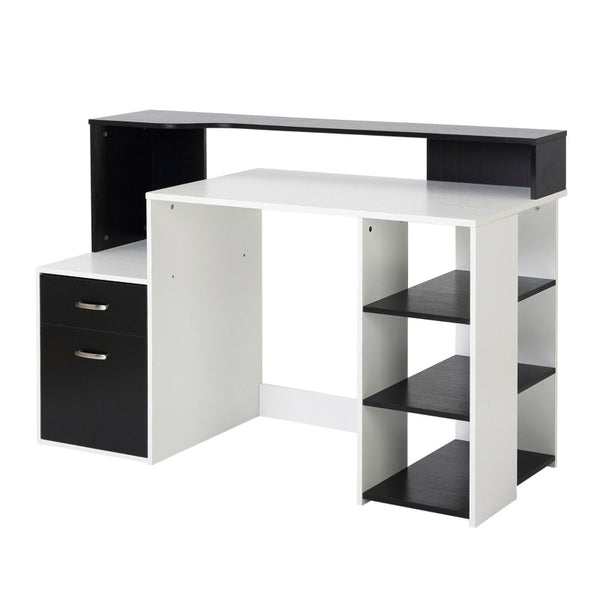 sconto Bureau support PC 137x55x92 cm en bois MDF noir et blanc