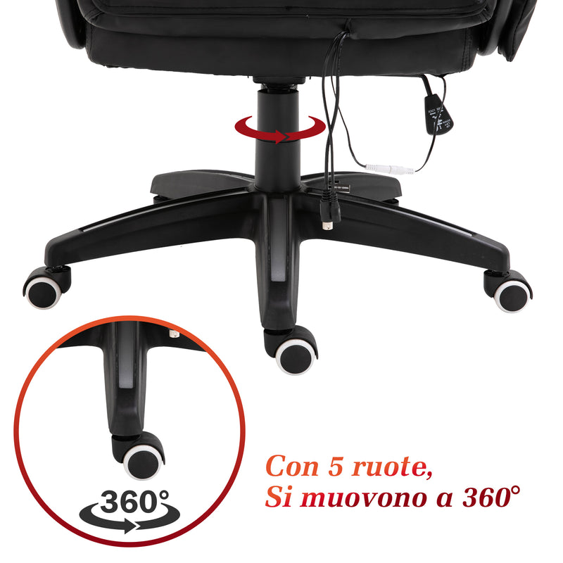 Sedia da Gaming Ergonomica Massaggiante Riscaldante in Similpelle  Nera-5