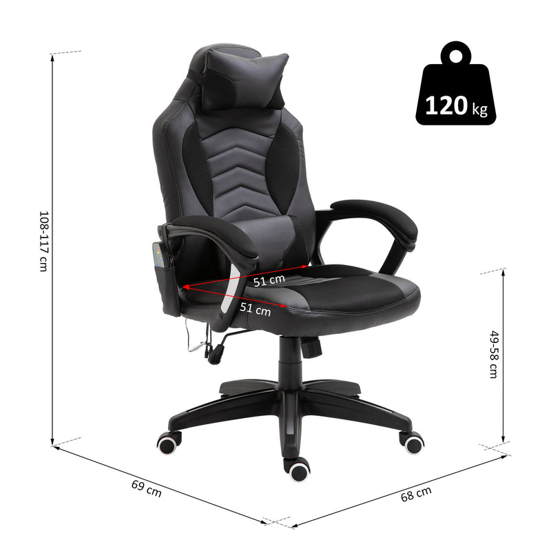 Sedia da Gaming Ergonomica Massaggiante Riscaldante in Similpelle  Nera-6