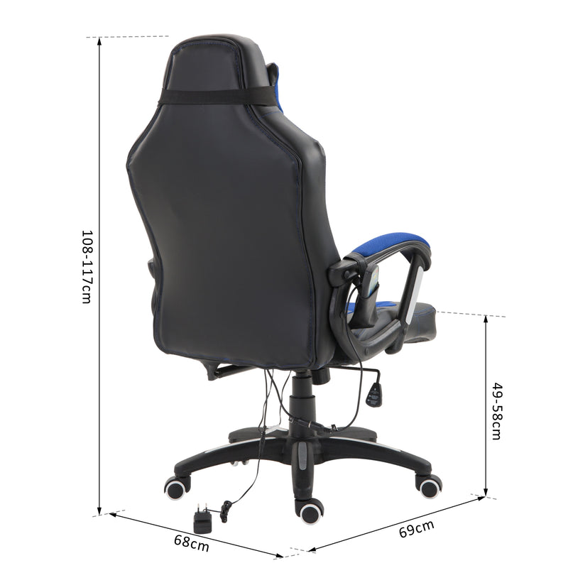 Sedia da Gaming Massaggiante e Riscaldante Blu e Nero 68x69x108-117 cm -2