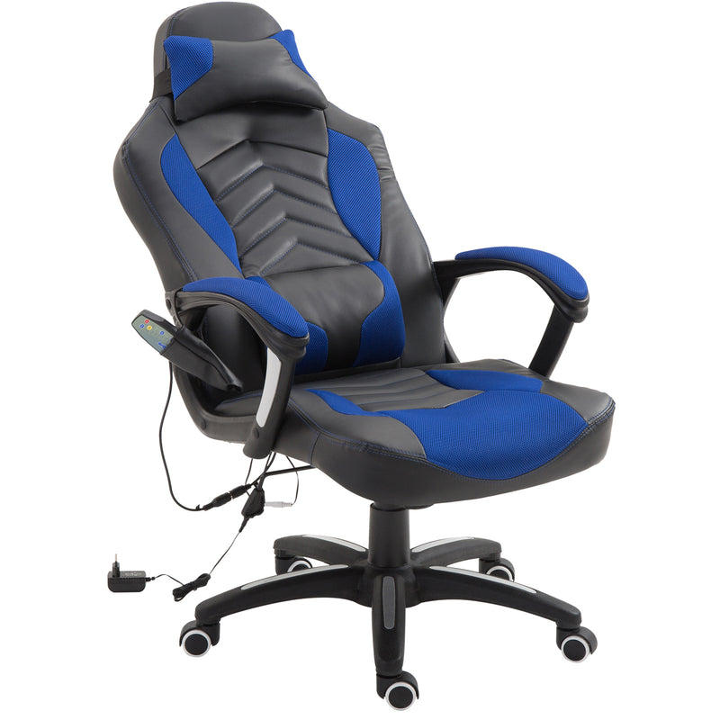 Sedia da Gaming Massaggiante e Riscaldante Blu e Nero 68x69x108-117 cm -7