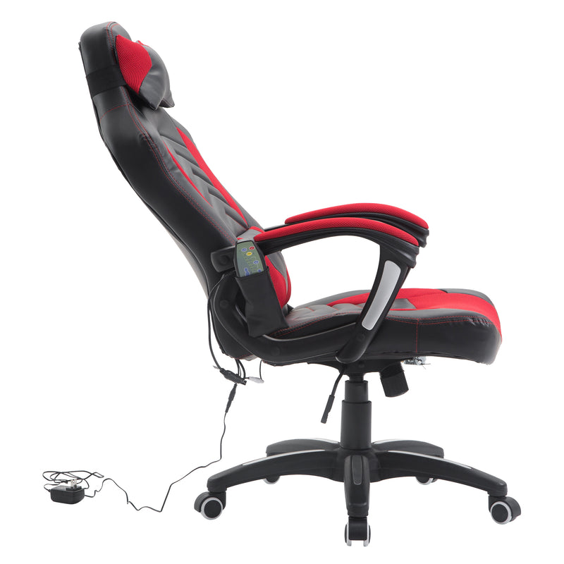 Sedia da Gaming Massaggiante e Riscaldante Rosso e Nero 68x69x108-117 cm -6