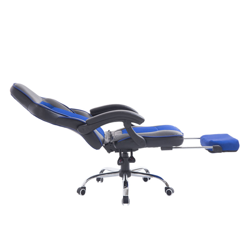 Sedia da Gaming Ergonomica in Similpelle Reclinabile con Supporto Gambe Nera e Blu -6