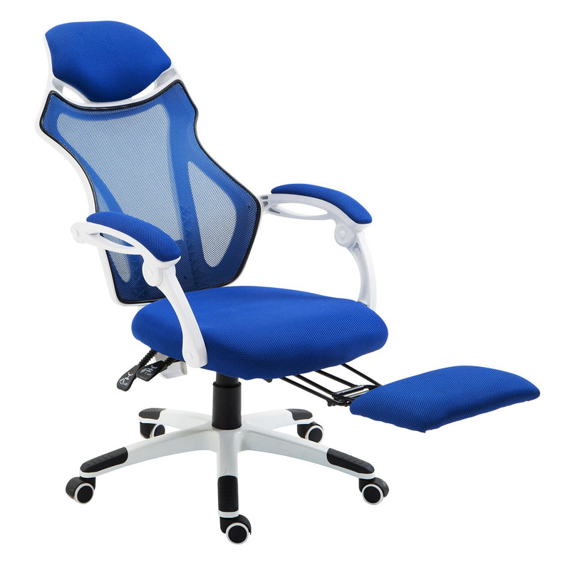 Sedia da Gaming Ergonomica Girevole e Reclinabile con Poggiapiedi Blu -1