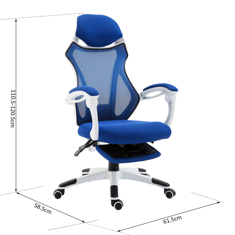 Sedia da Gaming Ergonomica Girevole e Reclinabile con Poggiapiedi Blu -3