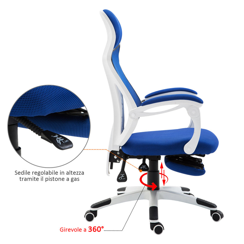 Sedia da Gaming Ergonomica Girevole e Reclinabile con Poggiapiedi Blu -6