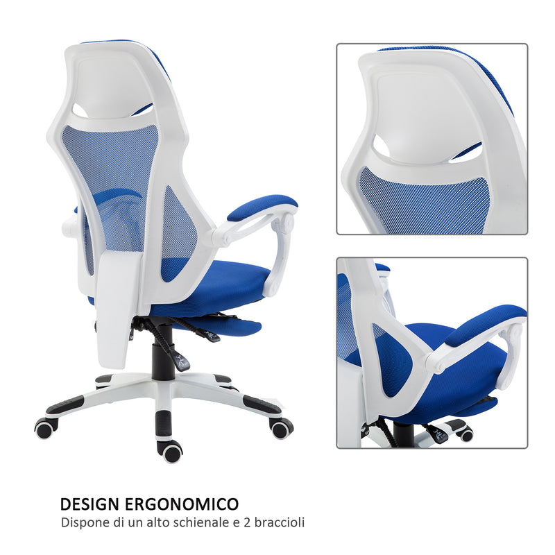 Sedia da Gaming Ergonomica Girevole e Reclinabile con Poggiapiedi Blu -7