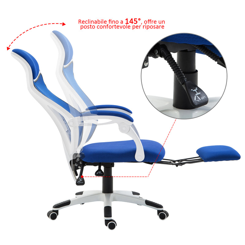 Sedia da Gaming Ergonomica Girevole e Reclinabile con Poggiapiedi Blu -8