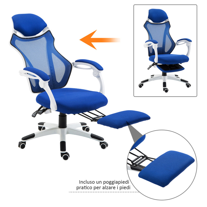 Sedia da Gaming Ergonomica Girevole e Reclinabile con Poggiapiedi Blu -9