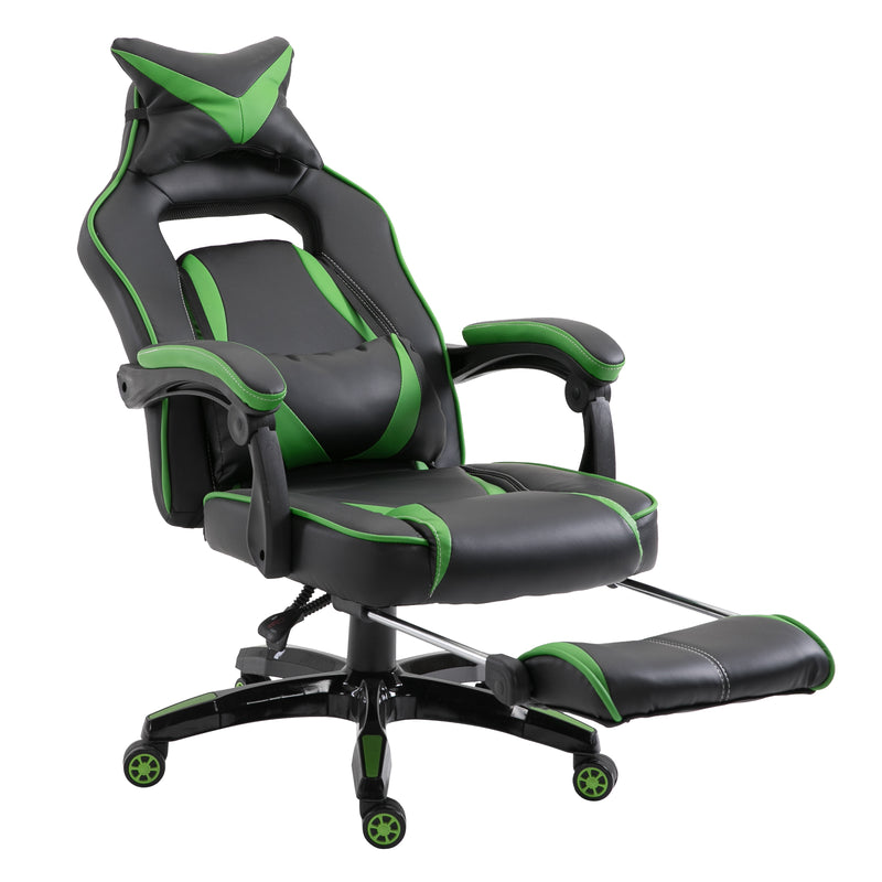 Sedia da Gaming con Rotelle in Similpelle Nero e Verde -4