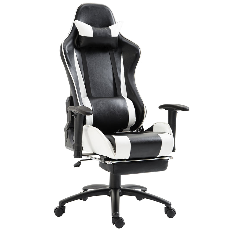 Sedia da Gaming Ergonomica in Similpelle Reclinabile con Supporto Gambe Nera e Bianca -2