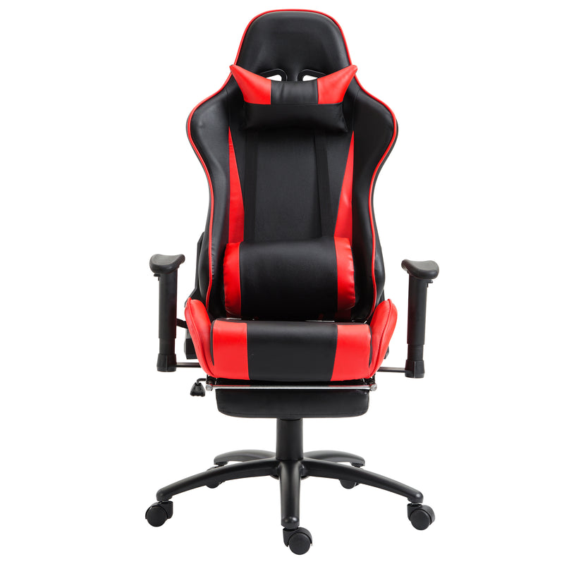 Sedia da Gaming Ergonomica in Similpelle Reclinabile con Supporto Gambe Nera e Rossa -2