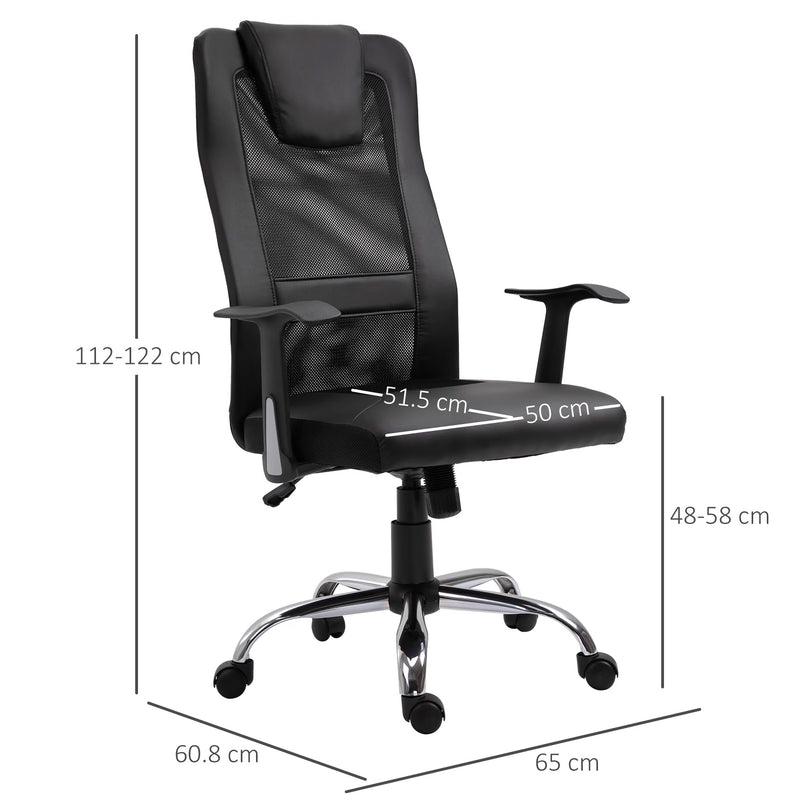 Sedia da Ufficio Presidenziale Ergonomica in Rete e Similpelle Altezza Regolabile Nera -8