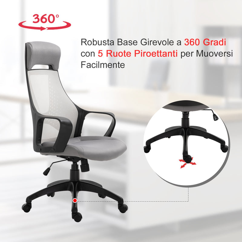 Sedia da Ufficio Presidenziale Ergonomica a Rete con Supporto Lombare  Grigia-5