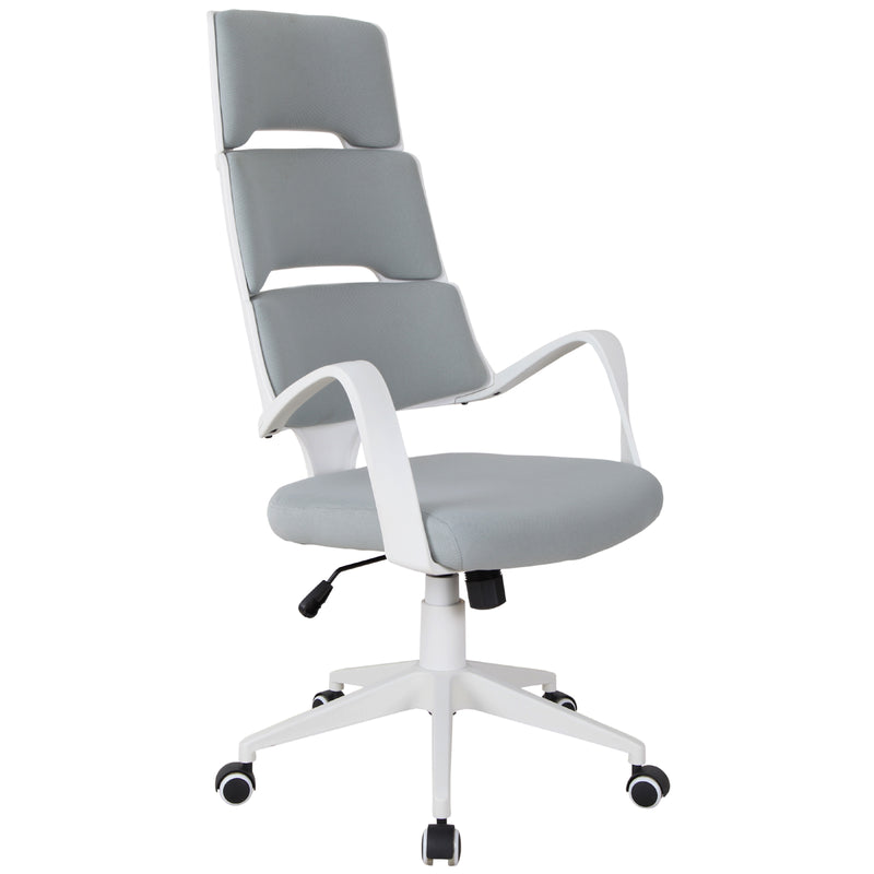 Sedia da Ufficio Presidenziale Ergonomica in Tessuto  Bianco e Grigio-1