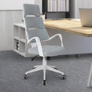 Sedia da Ufficio Presidenziale Ergonomica in Tessuto  Bianco e Grigio-4