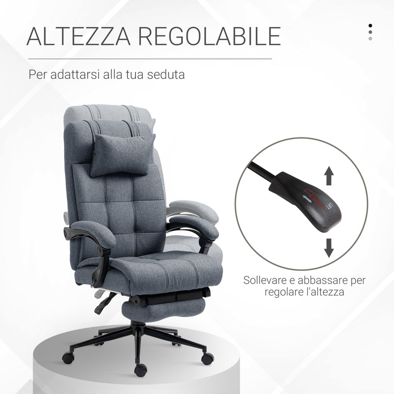 Sedia Poltrona Presidenziale da Ufficio 66x70x116-124 cm con Poggiapiedi in Tessuto Grigio-4