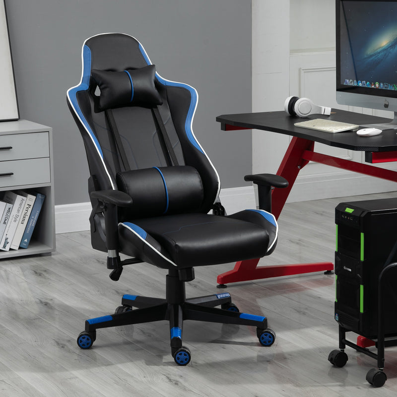 Sedia da Gaming Ergonomica 72x54x126-136 cm in PVC  Nera e Blu-2