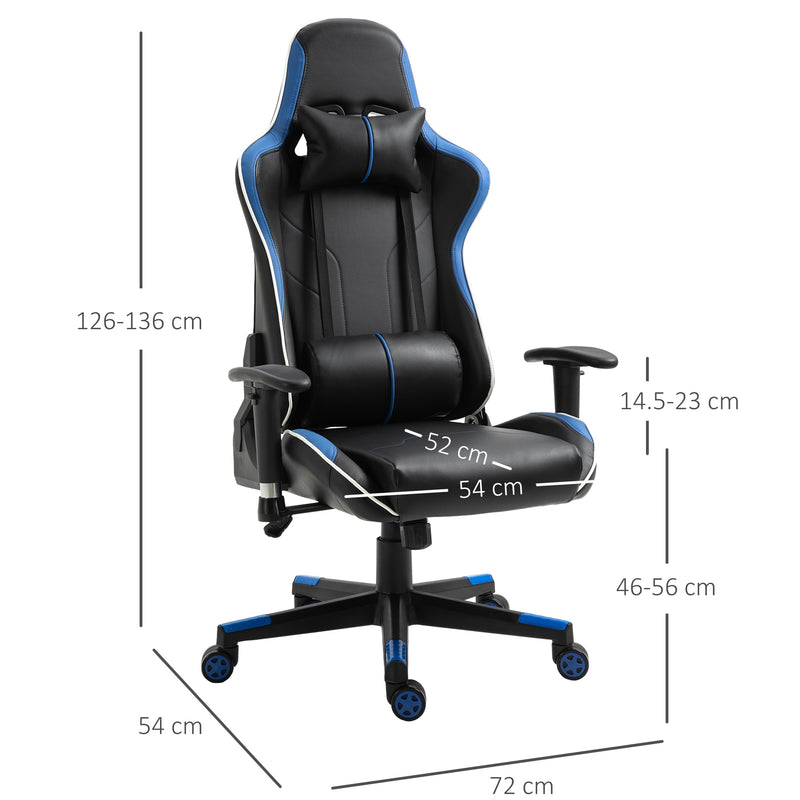 Sedia da Gaming Ergonomica 72x54x126-136 cm in PVC  Nera e Blu-3