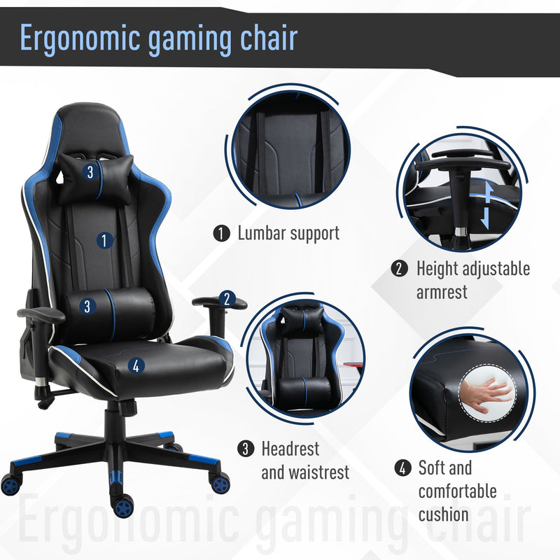 Sedia da Gaming Ergonomica 72x54x126-136 cm in PVC  Nera e Blu-7