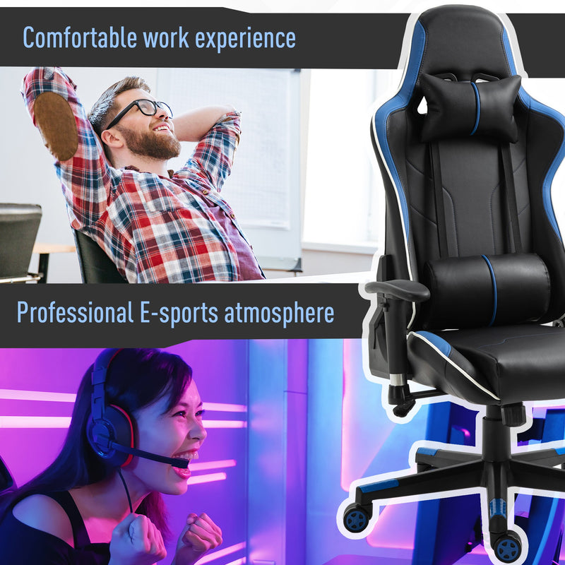 Sedia da Gaming Ergonomica 72x54x126-136 cm in PVC  Nera e Blu-9