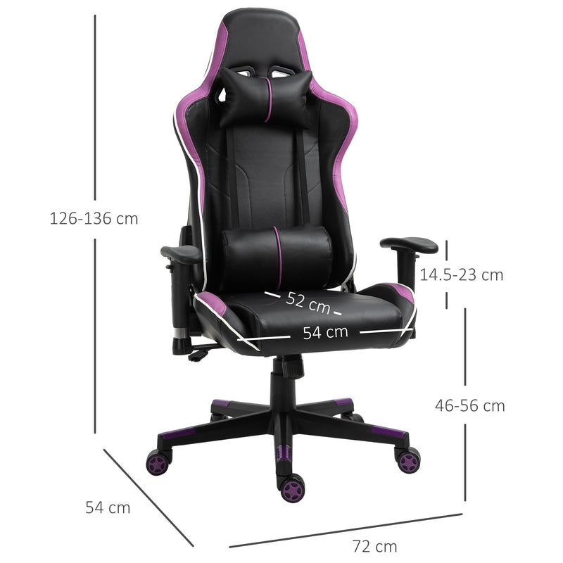 Sedia da Gaming Ergonomica 72x54x126-136 cm in PVC  Nera e Viola-3