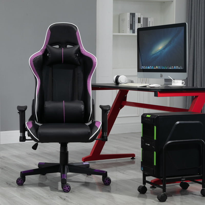 Sedia da Gaming Ergonomica 72x54x126-136 cm in PVC  Nera e Viola-4