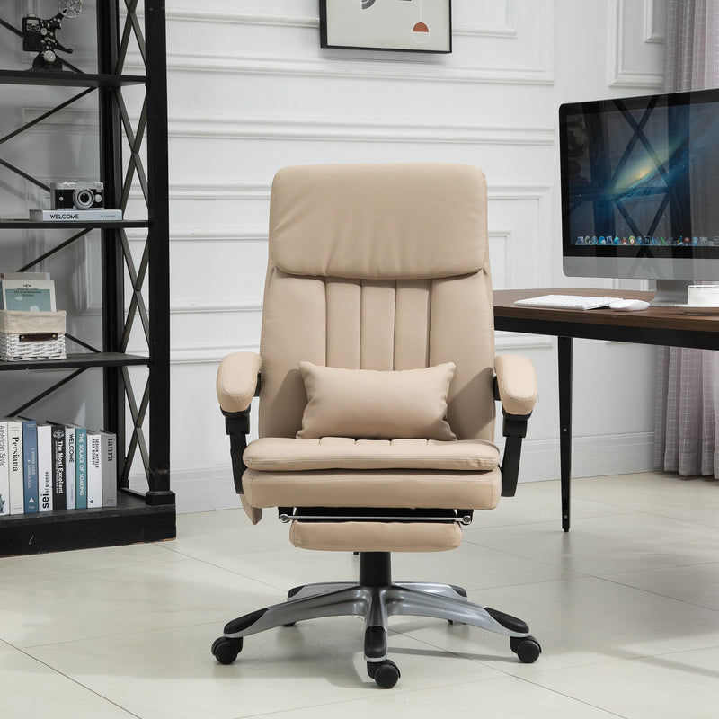 Sedia da Ufficio Presidenziale Massaggiante con Riscaldamento in Similpelle 67x69x106-116 cm  Beige-8