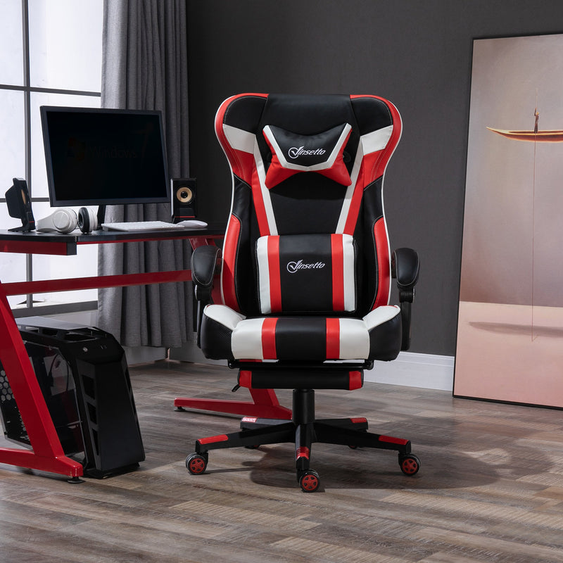 Sedia da Gaming Massaggiante in Similpelle in Similpelle  Nera e Rossa-2