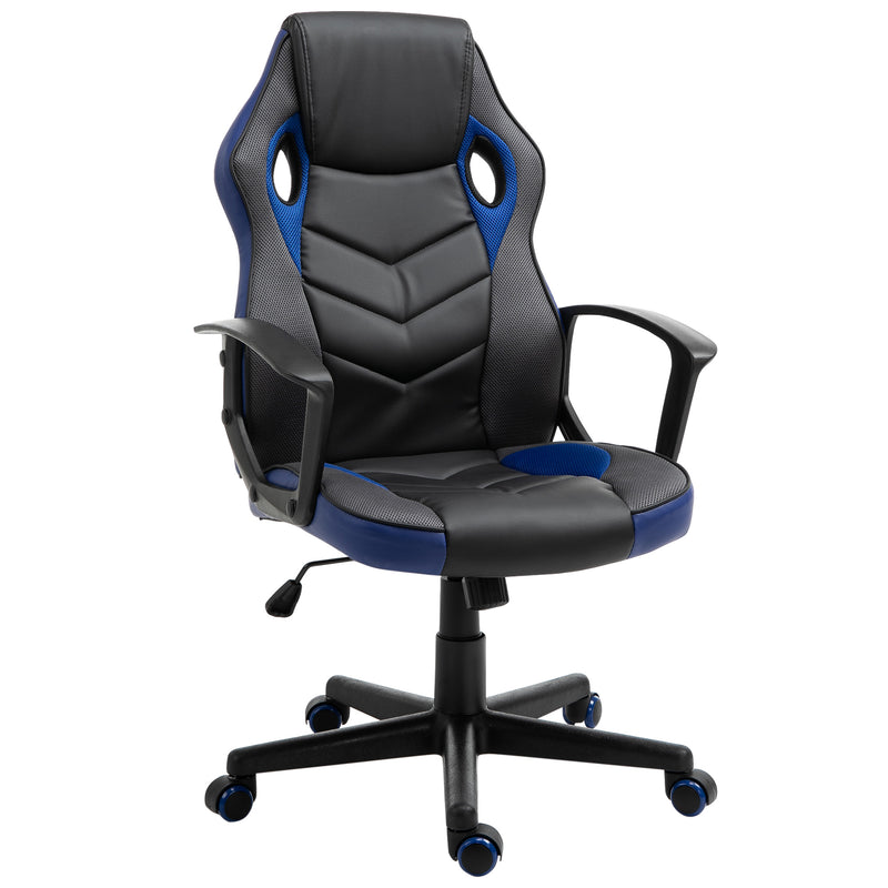 Sedia da Gaming Girevole Reclinabile in Similpelle  Nere e Blu-1