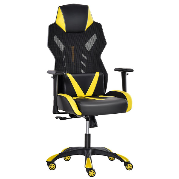 Chaise de jeu ergonomique en similicuir noir et jaune et filet online