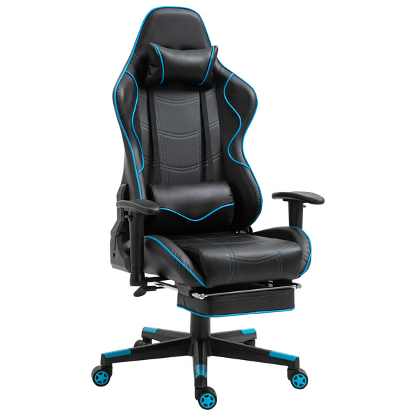 Chaise de jeu ergonomique 72x77x128-138 cm avec repose-pieds en similicuir noir online