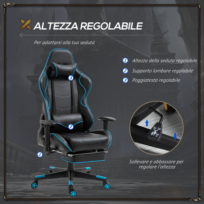 Sedia da Gaming Ergonomica 72x77x128-138 cm con Poggiapiedi in Similpelle Nero-5