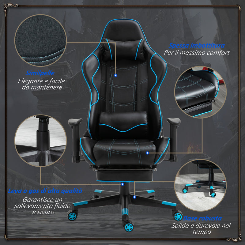 Sedia da Gaming Ergonomica 72x77x128-138 cm con Poggiapiedi in Similpelle Nero-7