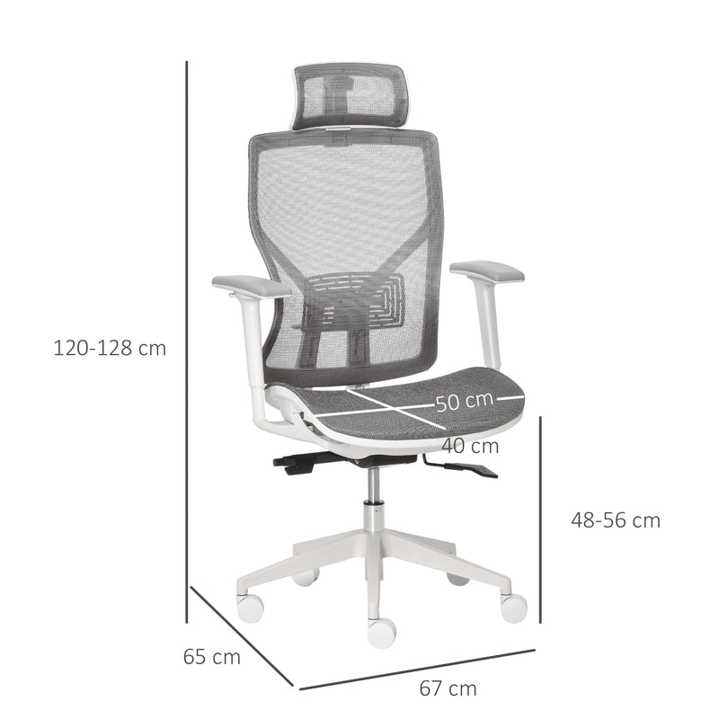 Sedia Poltrona Direzionale da Ufficio 67x65x120-128 cm in Tessuto a Rete Grigio-3