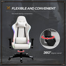 Sedia da Gaming Ergonomica con Luci a LED in Similpelle Bianca-7