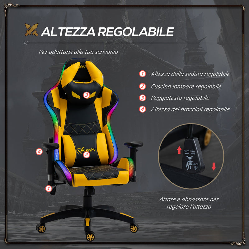 Sedia da Gaming Ergonomica 71,5x65x121-129 cm in Similpelle Multicolore-5