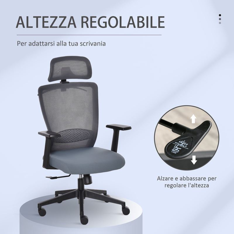 Sedia Poltrona Direzionale da Ufficio 67x66x110-120 cm in Tessuto a Rete Grigio-6