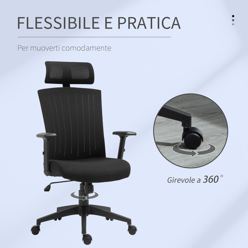 Sedia Poltrona Direzionale da Ufficio 65x63x119-129 cm in Tessuto Nero-7