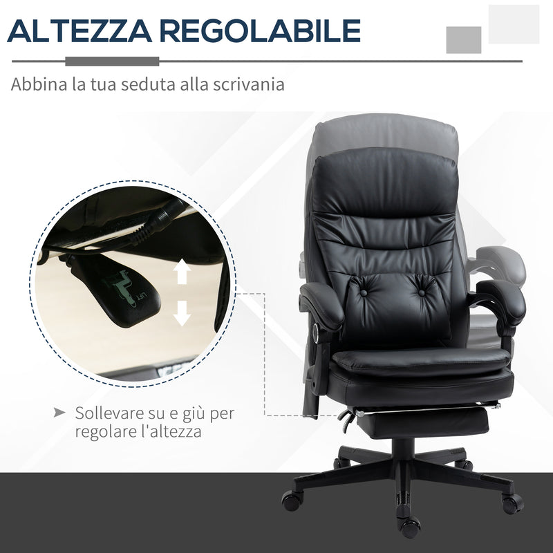 Sedia Poltrona da Ufficio Presidenziale Massaggiante 64x69x107-115 cm in Similpelle Nera-8