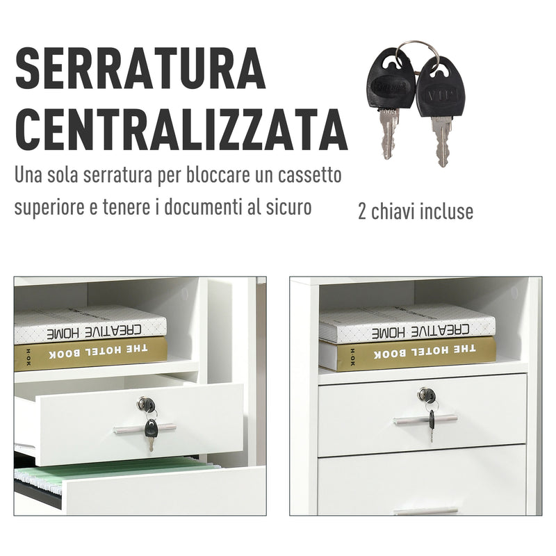 Cassettiera per Scrivania da Ufficio 39,5x40x60 cm in Truciolare Bianco-6