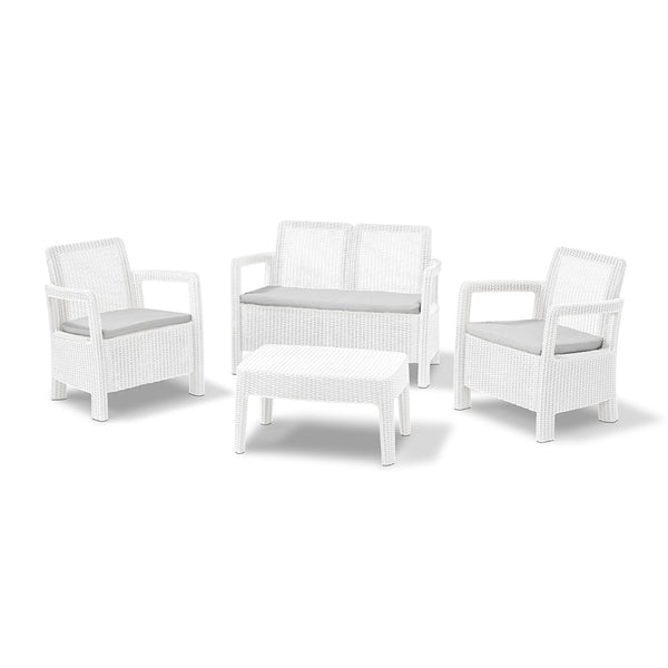 online Salon de jardin canapé + 2 fauteuils avec table basse blanche