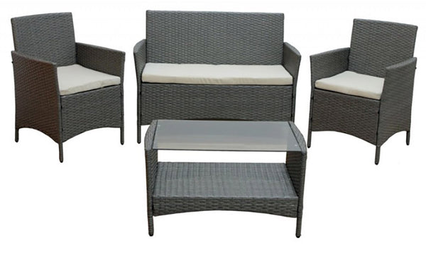 sconto Ensemble Salon de Jardin en Polyrotin Canapé 2 Fauteuils et Table Basse Bauer Menorca Gris