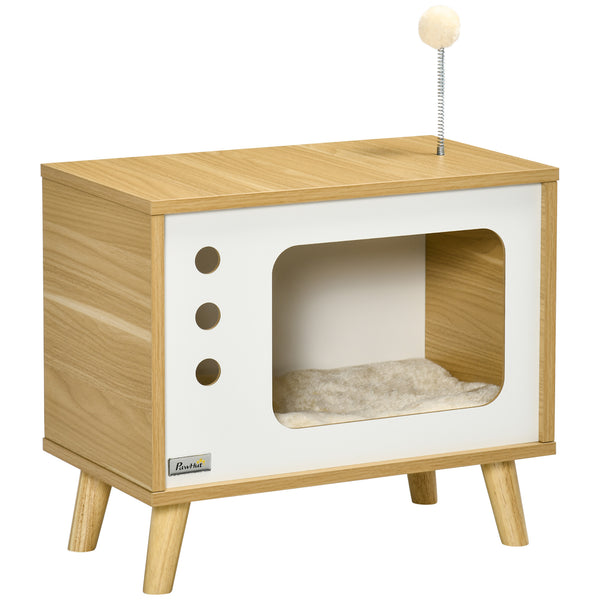 Maison pour Chat en Forme de TV 50x28x43 cm en Aggloméré avec Oreiller et Jouet Balle prezzo