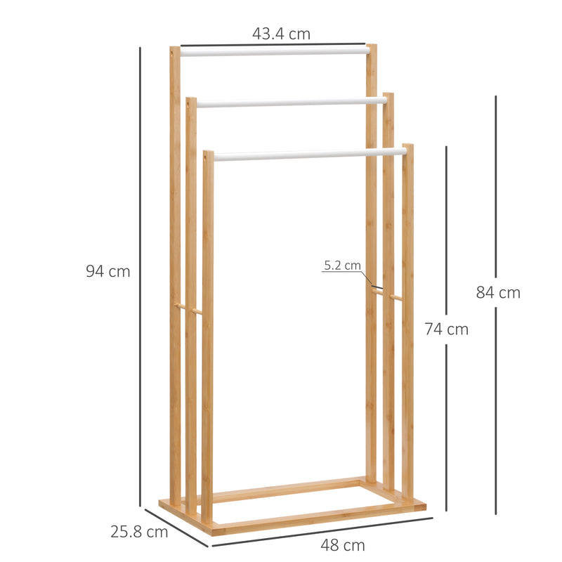 Portasciugamani a 3 Sbarre 48x25,8x94 cm in Bambù e Acciaio color Legno-3