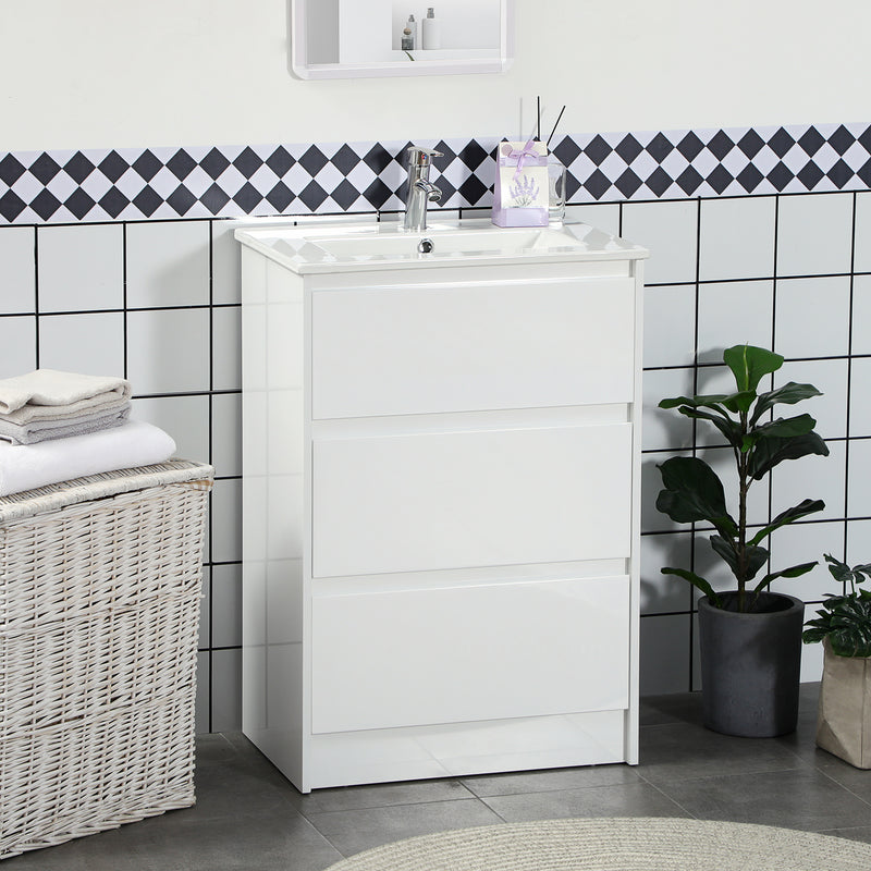 Mobiletto Bagno 2 Cassetti 61x37x88 cm con Lavabo in Ceramica Bianco-2