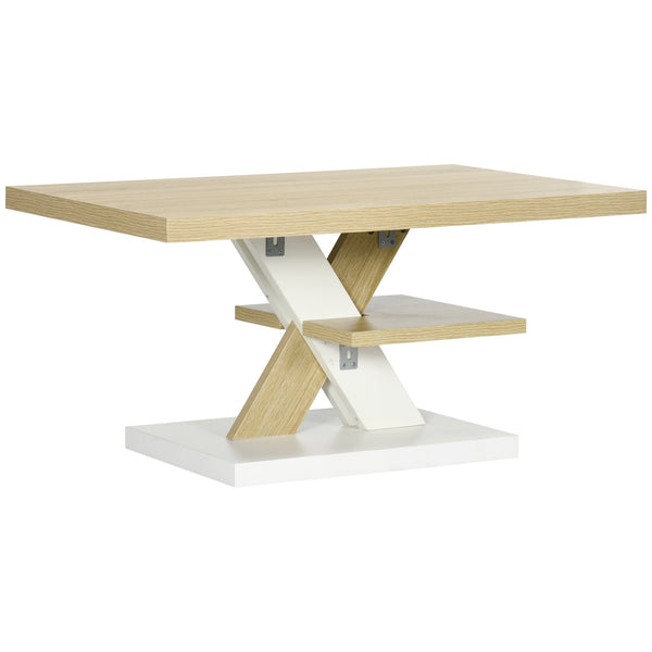 online Table basse 90x60x45 cm avec étagère centrale en bois blanc et bois