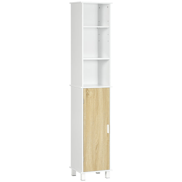 sconto Colonne de salle de bain peu encombrante 33,5x29x169 cm 3 compartiments ouverts et meuble en bois blanc et marron clair