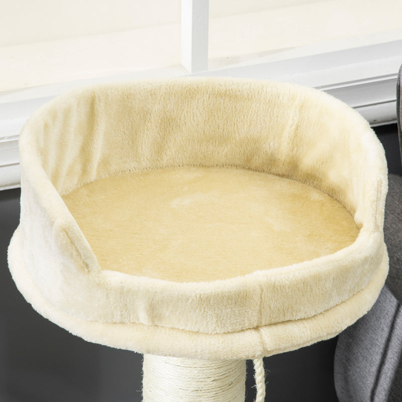 Albero Tiragraffi per Gatti 55x55x83 cm con Lettino e Pallina in Peluche e Sisal Beige-8